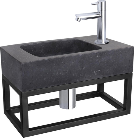 Differnz fonteinset bombai black - natuursteen - kraan recht chroom - met handdoekrek - 40 x 22 x 9 cm