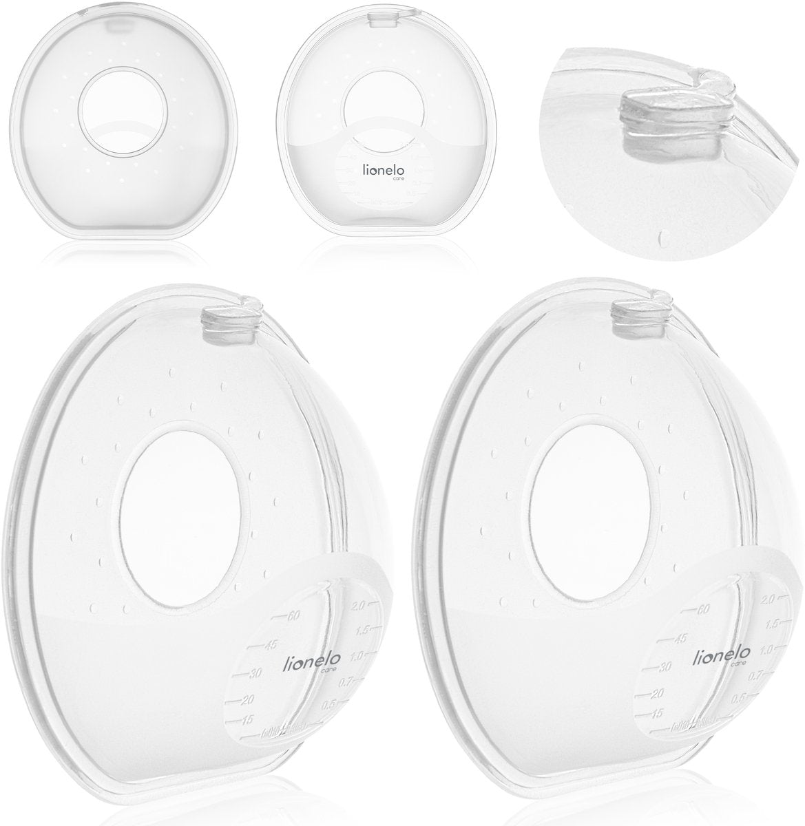 Lionelo milchig einfach - Milchauffangset 2-teilig - 2x60 ml - BPA-frei - passt in BH - Größenangabe - wiederverwendbar - sterilisierbar