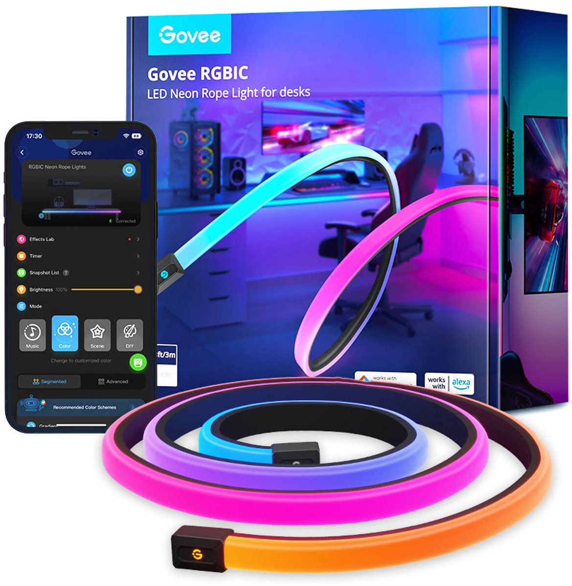 Govee neon rope light for desks 3m - led strip - rgbic - app-bediening - alexa google