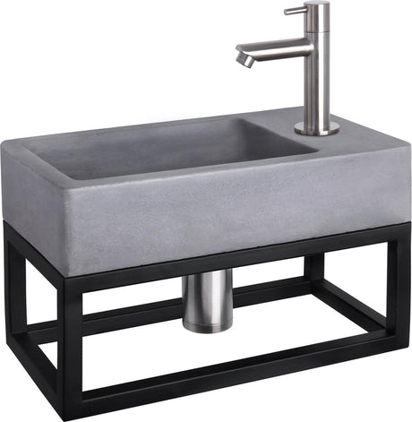 Differnz force fonteinset - beton donkergrijs - kraan recht mat chroom - met handdoekrek - 40 x 22 x 9 cm