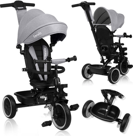 Lionelo Beeren-Dreirad 2in1 – bis 25 kg – 360° drehbarer Sitz – Kinderwagen-Fahrrad in einem – PU-Räder – Freilaufrad – verstellbare Schiebestange – Sonnen- und Regenverdeck – wächst mit dem Kind – lässt sich ohne Werkzeug zusammenbauen