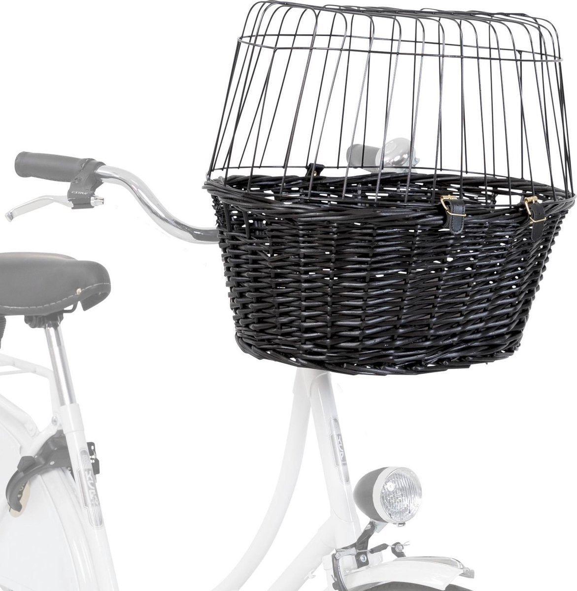 Trixie Weiden-Fahrradkorb vorne schwarz mit Kissen und Verdeck