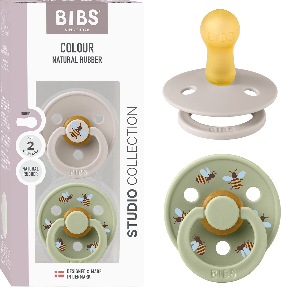 Bibs colour fopspeen - 6-18 mnd - 2-pack - ronde - mushroom sage