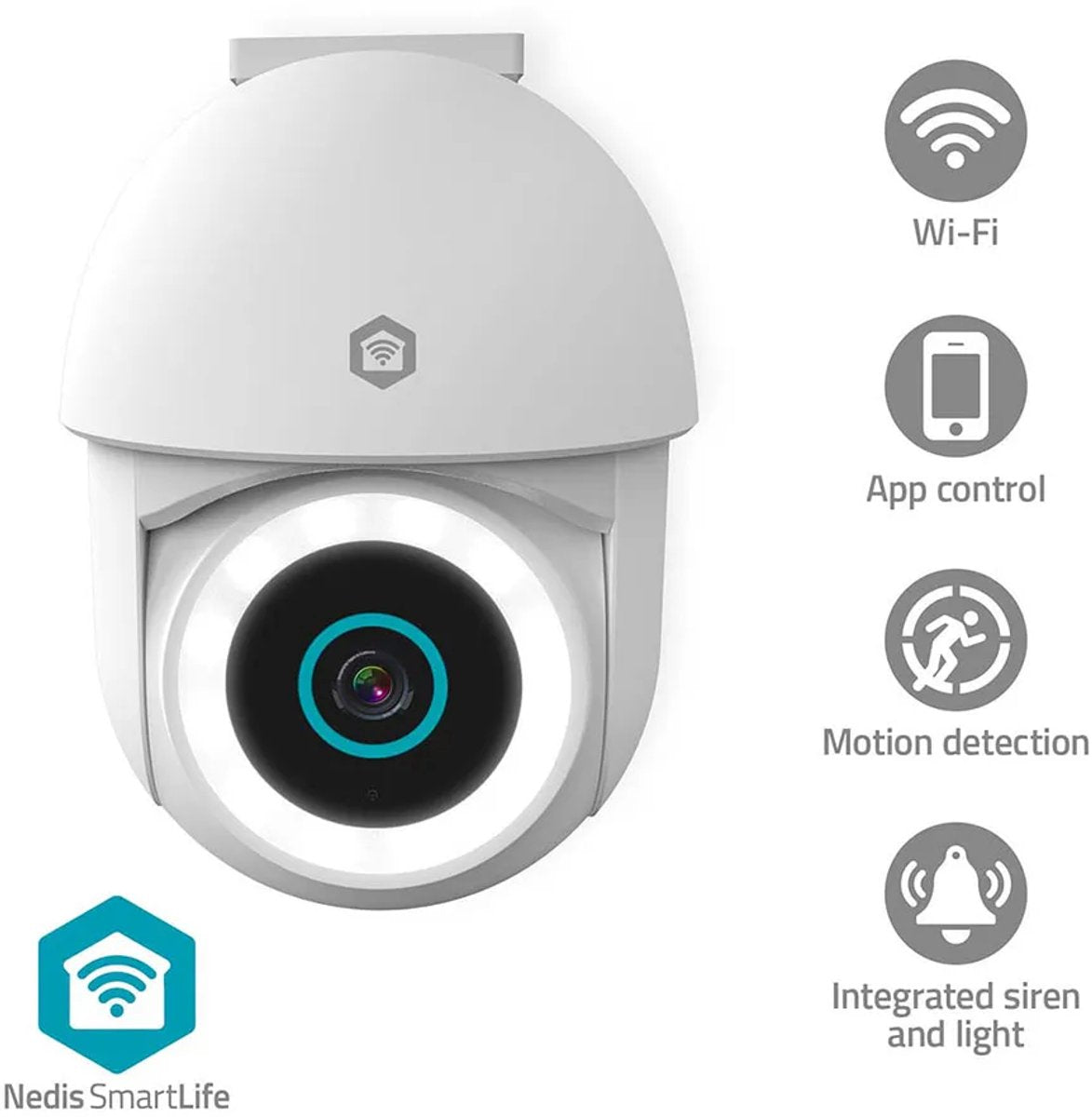 Nedis Smartlife Außenkamera – 3 MP – WLAN – Spotlight – Schwenk-/Neigefunktion – IP65 – Weiß