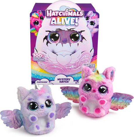 Hatchimals Alive – Mystery Hatch Pufficorn – interaktives Überraschungsspielzeug in einem Ei mit Nebel, Lichtern und Geräuschen