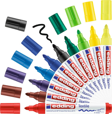 Edding 4500 Textilmarker – 10 Stück in verschiedenen Grundfarben – Rundspitze 2-3 mm – Textilmarker maschinenwaschbar (60°C) zum Zeichnen auf Textilien – Textilmarker für Erwachsene und Kinder