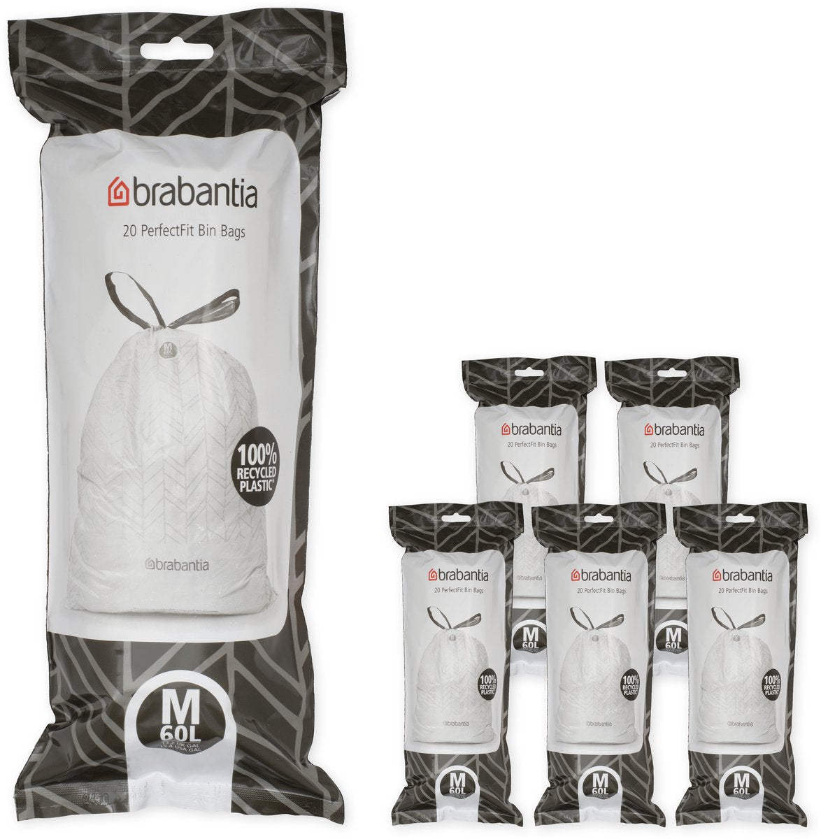 Brabantia PerfectFit Müllsäcke – 60 l – Code M – 6 Rollen x 20 Stück
