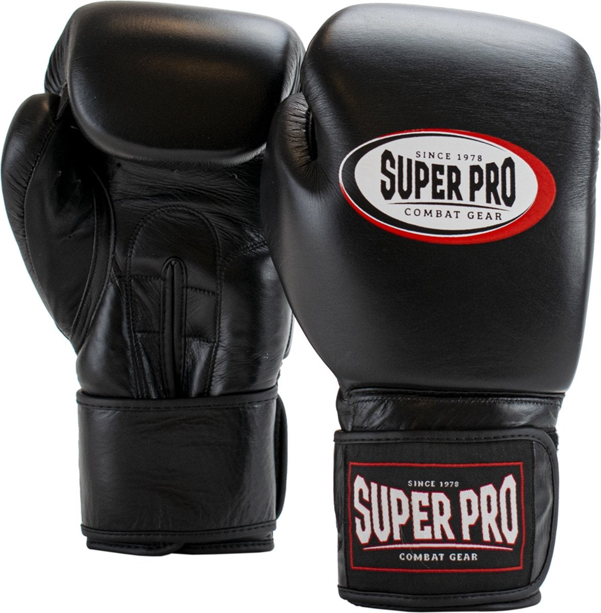 Super pro combat gear thai-pro lederen (thai)bokshandschoenen zwart 14oz