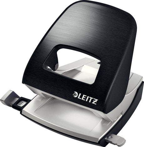 Leitz style metalen kantoor perforator - perforeert tot 30 vel - voor mappen en ringbanden - ideaal voor thuiskantoor - satijn zwart