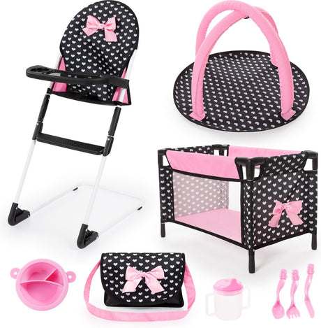 Bayer Design - Reiseset 9 in 1 mit Bett und Hochstuhl in Schwarz, Weiß und Pink