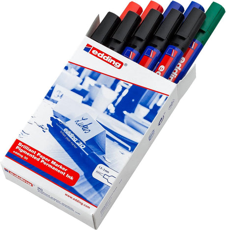 Edding 30 brillanter Papiermarker – Rundspitze 1,5–3 mm – 10 Stück mit 4 verschiedenen Farben – ideal zum Schreiben auf Papier – schlägt auf Papier nicht durch