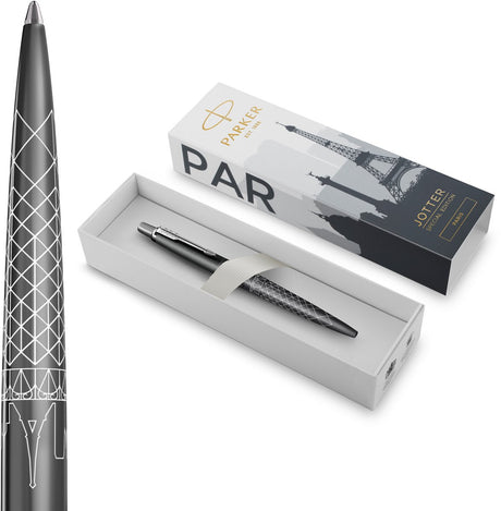 Parker Jotter-Kugelschreiber | Sonderausgabe | Parisgrau mit Chromdetail | mittlere Feder | blaue Tinte | Geschenkverpackung