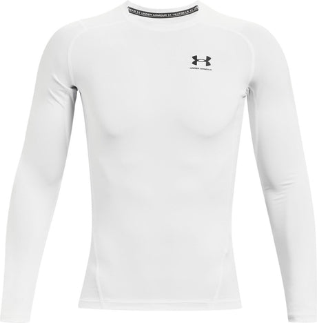 Under Armour UA HG Armour Comp LS-WHT Herren-Sportshirt – Weiß – Schwarz