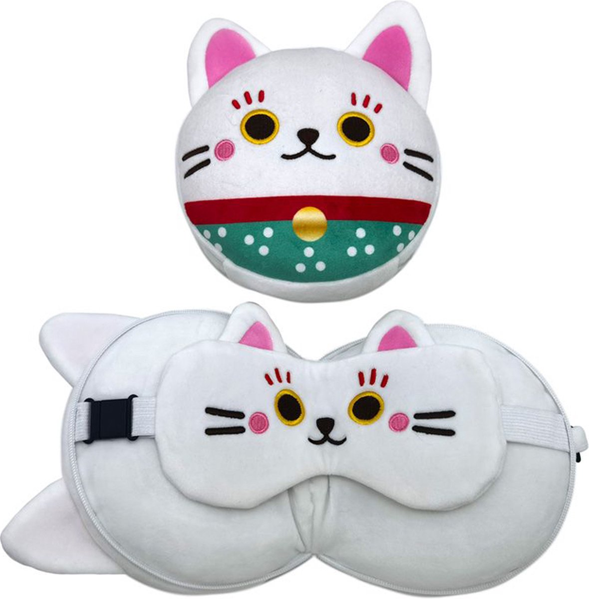 Relaxeazzz Maneki Neko Lucky Cat runde Reisekissen-Schlafmaske