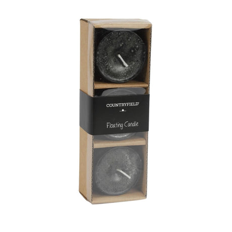 Countryfield drijfkaars bollie zwart 5cm set van 3