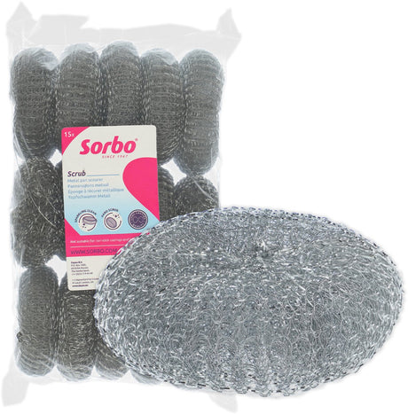 Sorbo Metall-Scheuerschwamm-Set 15-teilig – starker Pfannenschwamm aus Edelstahl – preiswerte Verpackung