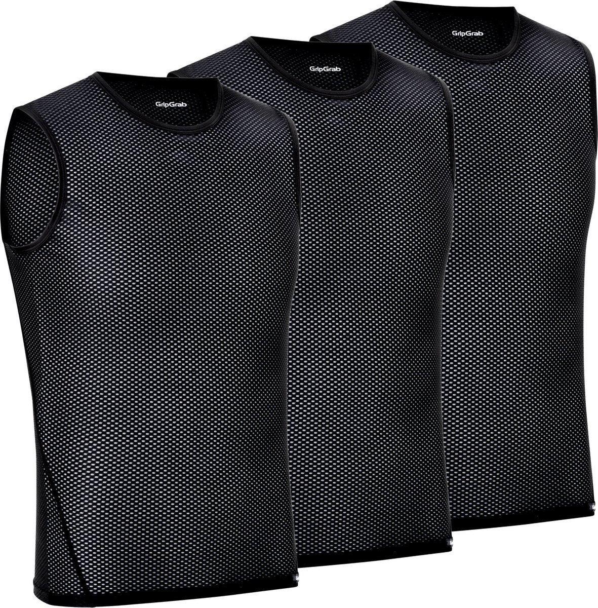 Gripgrab - ultralight 3pack mesh mouwloos base layer zomer fiets ondershirt polygiene zweethemd - zwart - heren - maat s