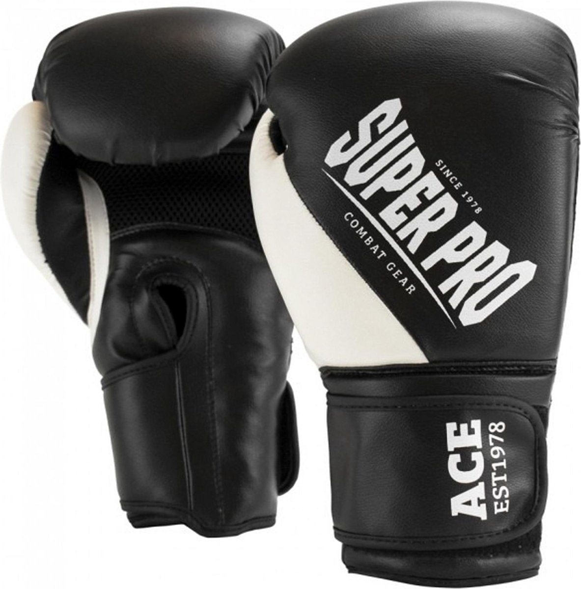 Super pro combat gear ace (kick)bokshandschoenen zwart wit 16oz