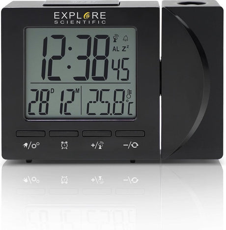 Bresser explore scientific rdp1001 radio gestuurde digitale projectiewekker | groot display | dag - datum aanduiding | thermometer | zwart