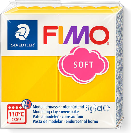 Fimo soft 8020 – ofenhärtende Modelliermasse – Standardblock 57 g – Sonnenuntergangsgelb