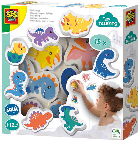 Ses kreativ – kleine Talente – Bade-Dinosaurier-Set – Schaumstoff-Dinosaurier – zum Aufkleben auf nasse Fliesen – regt die Fantasie an – sicheres Badespielzeug – kreatives Spielen – Dinosaurier-Spielzeug