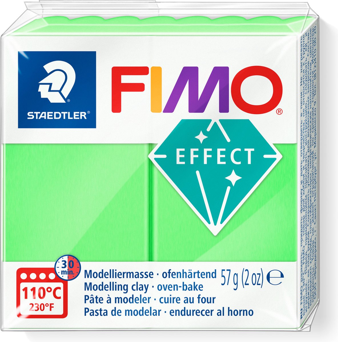 Ofenhärtende Modelliermasse mit Fimo-Effekt, Standardblock 57 g – neongrün