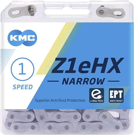 KMC Z1EHX schmale EPT extra lang 128 Schakels E -Bike -Schloss - 7,8 mm Stift - dunkles Silber