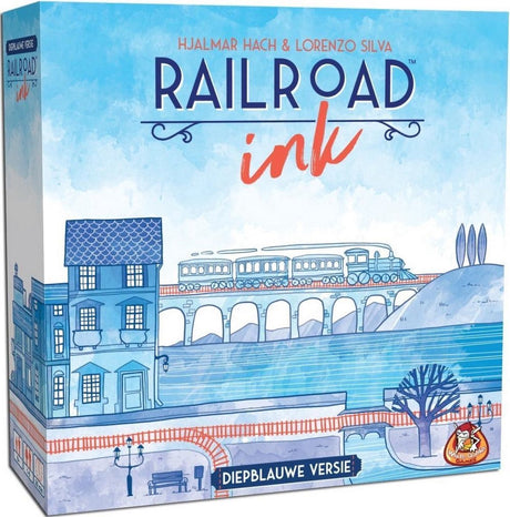 White Goblin Games Railroad Ink – Würfelspiel in tiefblauer Version