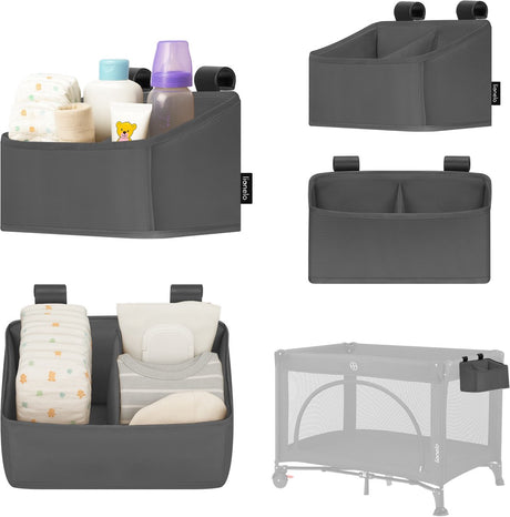 Lionelo Seitentasche klein – Nachttischtasche, Kinderbett-Organizer 26×12×15 cm – 2 Fächer für Windeln, Feuchttücher-Zubehör – für Reisebett, Beistellbox – verstärkt, tragbar, multifunktional