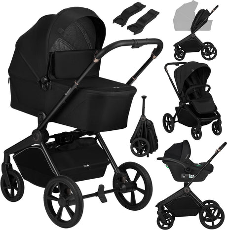 Lionelo Freya 3in1 Kinderwagen-Set – Babywanne, Kinderwagen Astrid i-Size-Autositz (40–87 cm) – Premium – von der Geburt bis 22 kg – PU-Räder mit Federung – umkehrbarer Sitz – UPF50+-Verdeck