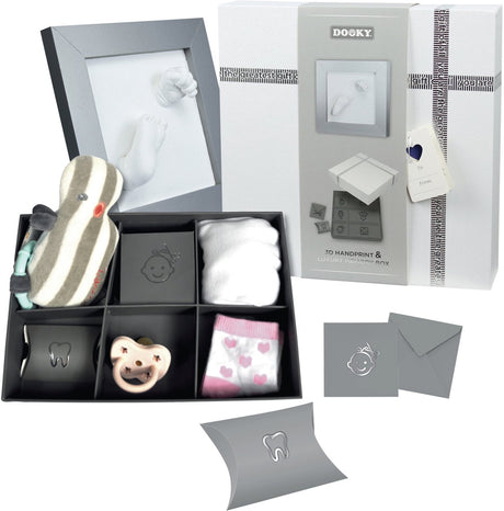 Dooky® dooky 3D-Baby-Hand- und Fußabdruckrahmen mit Erinnerungsbox – Foto- und Gipsabdruck – hautfreundlich, einfach herzustellen – Schwangerschaft oder Geschenk