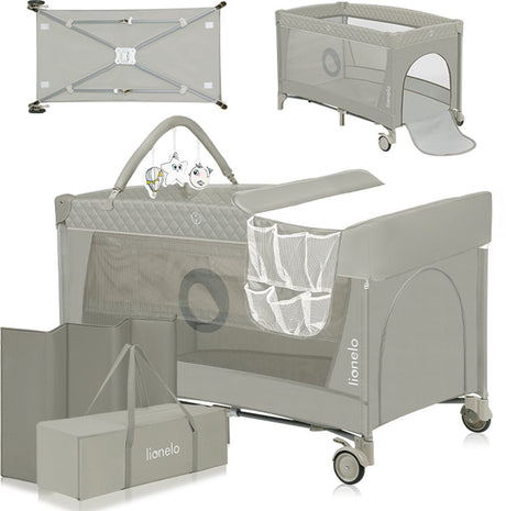 Lionelo Flower Campingbett – 2in1 – Mitwachsendes Bett – Beistellbett – Lockguard – Tragetasche – Reisebettbox – praktischer Seiteneingang mit Reißverschluss – hochwertige Schaumstoffmatratze – Schnellklappsystem – Multifunktionsbox und Reisebett
