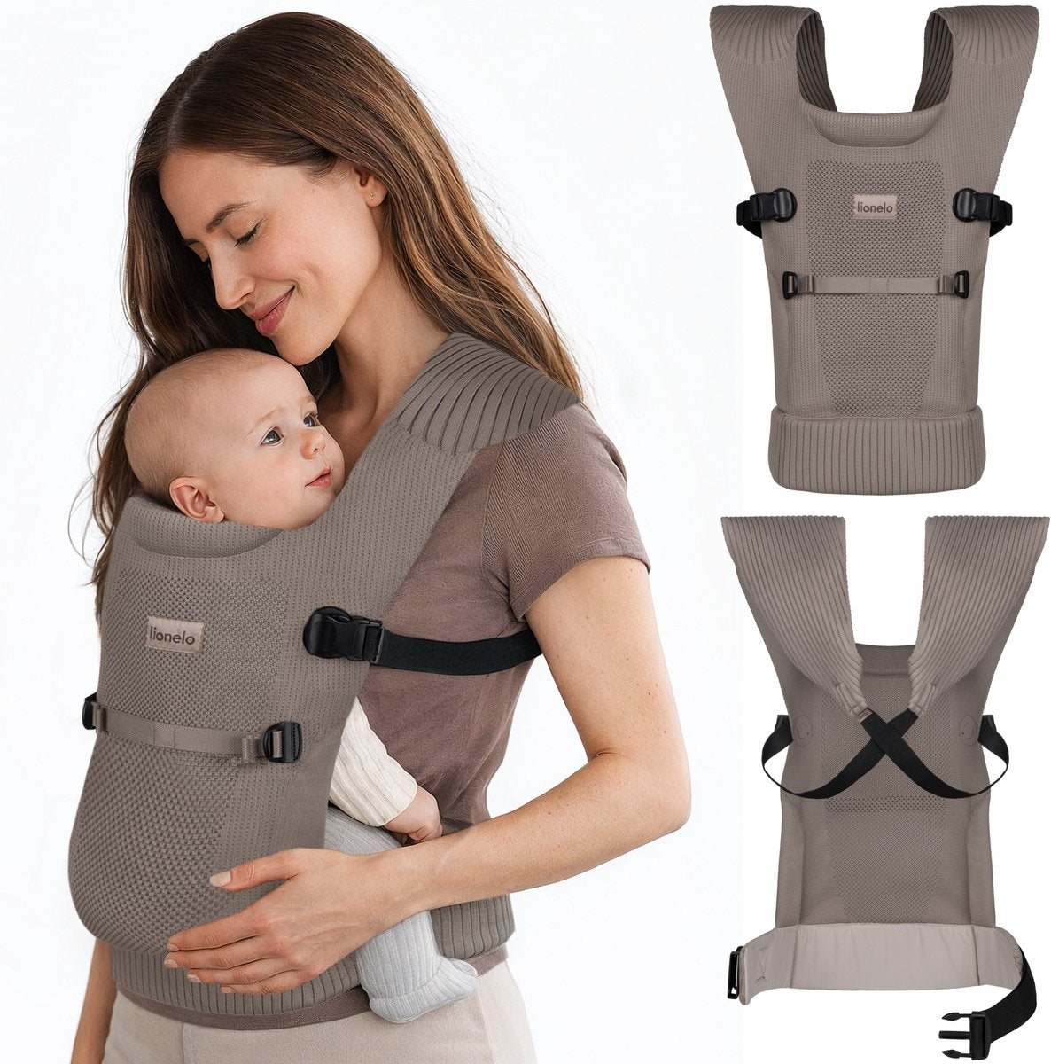 Lionelo Mabel – ergonomische Babytrage für Babys 4–15 kg – atmungsaktiv leicht – M-Haltungsunterstützung – Kreuzsystem 2 Tragepositionen