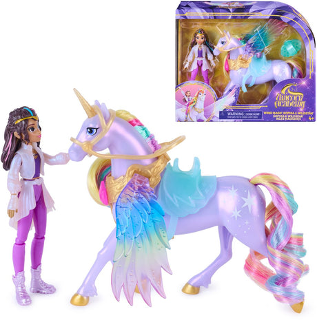 Unicorn academy - sophia wildstar met vleugelmagie - beweegbare pop 11,4 cm en gevleugelde eenhoorn 12,7 cm - inclusief 4 accessoires - poppen- en eenhoornspeelgoed