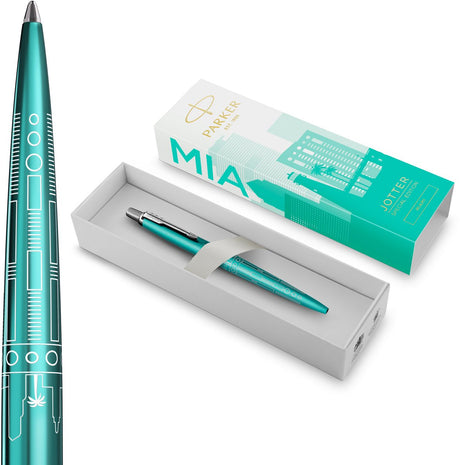 Parker Jotter-Kugelschreiber | Sonderausgabe | Miami-Türkis mit Chromdetail | mittlere Feder | blaue Tinte | Geschenkverpackung