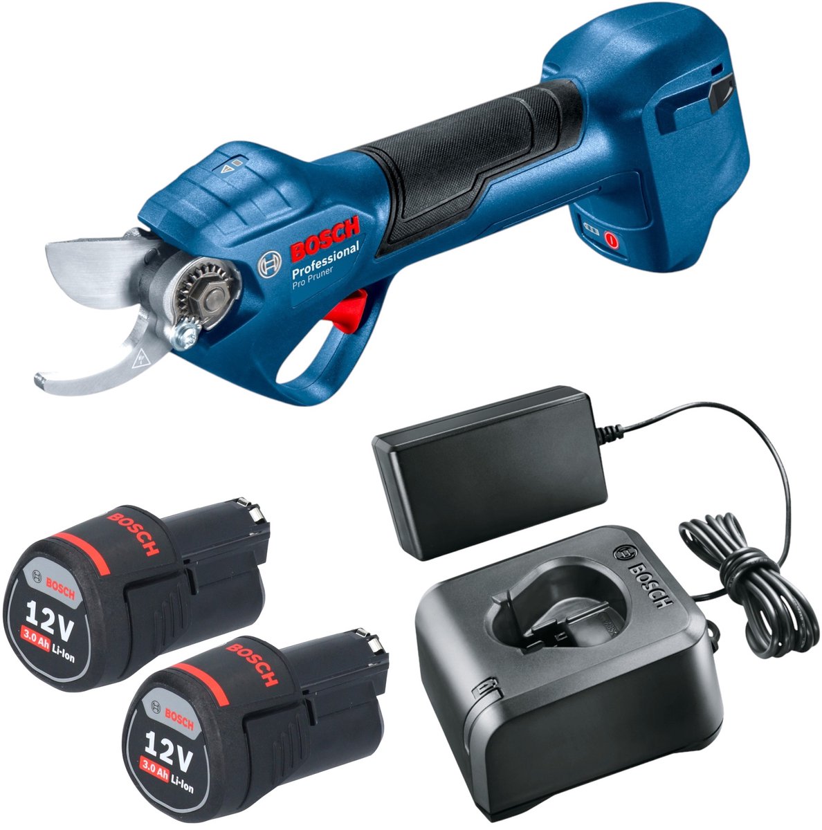 Bosch Pro Pruner Professional 12 V Akku-Gartenschere (06019k1021) + 2x Akku 3,0 Ah + Ladegerät