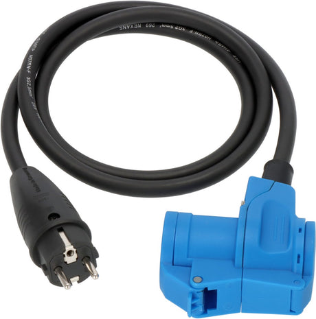 Brennerstuhl Cee-Adapterkabel Camping 1,5m Kabel in Schwarz (Schutzkontaktstecker und Cee-Winkelkupplung inkl. Schutzkontakt-Kombisteckdose, 230V 16A, für den dauerhaften Außeneinsatz, hergestellt in Deutschland)