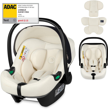Lionelo Astrid i-Size-Autositz – ADAC 5-Sterne – 40–87 cm – RWF – Memory-Schaum – verstellbare Kopfstütze (7 cm) – Holmbergs-Gurte – kompatibel mit Kinderwagen mit Isofix-Basis – i-Size-Standard – lichtecht