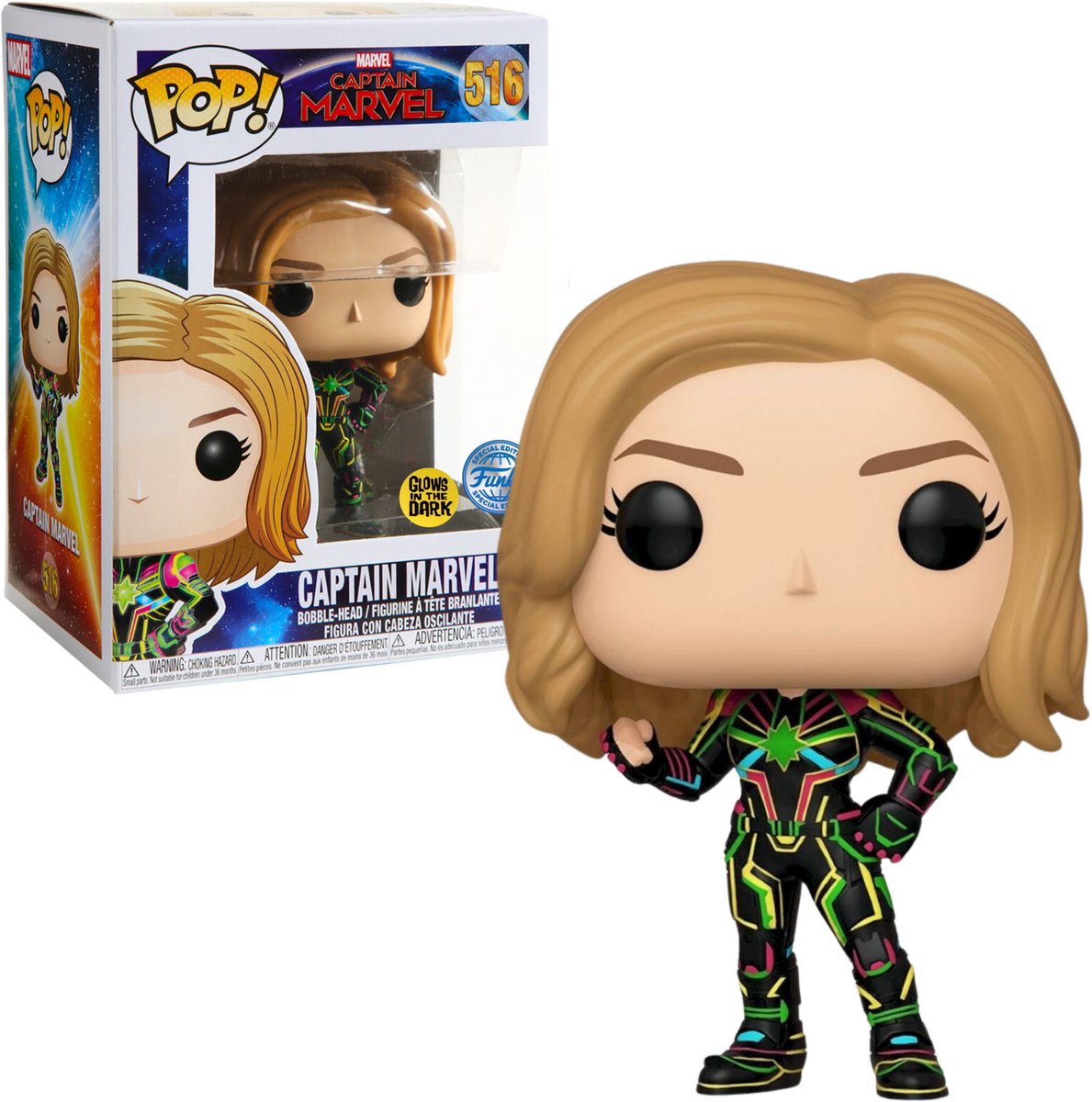 Funko-Pop! Marvel: Captain Marvel – Captain Marvel (Neonanzug) (im Dunkeln leuchtend) (Sonderausgabe)