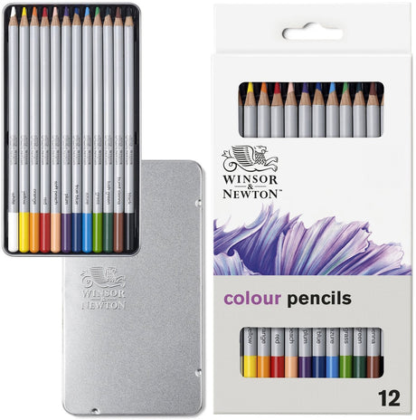 Winsor Newton 0490012 Studio Collection Buntstifte-Set, 12-teilig – Dikcores Zeichenstifte auf Wachsbasis in Metalldose
