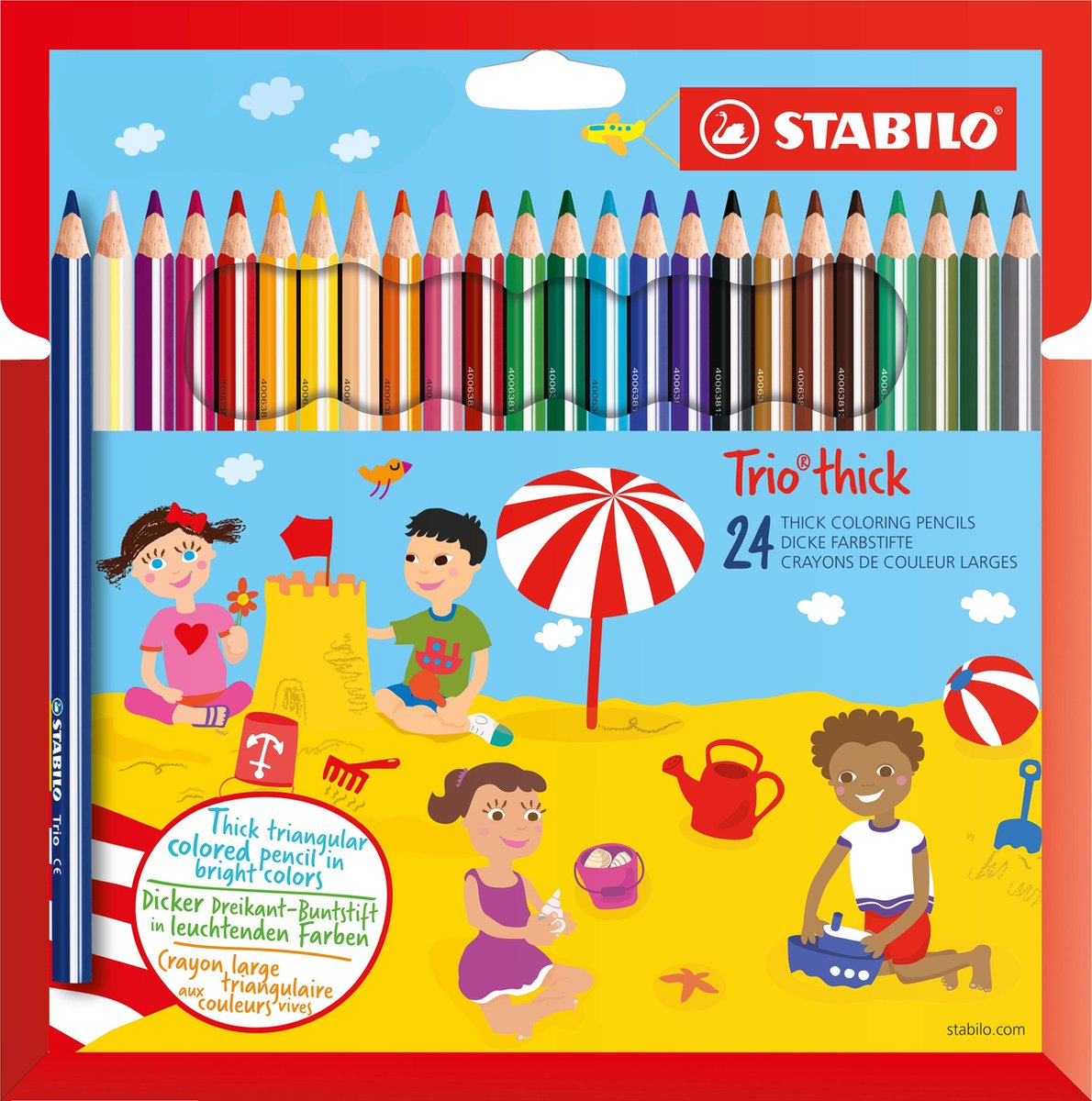 Stabilo Trio dick – dreieckige Buntstifte mit extra dicker Mine 4,2 mm – Etui mit 24 Farben