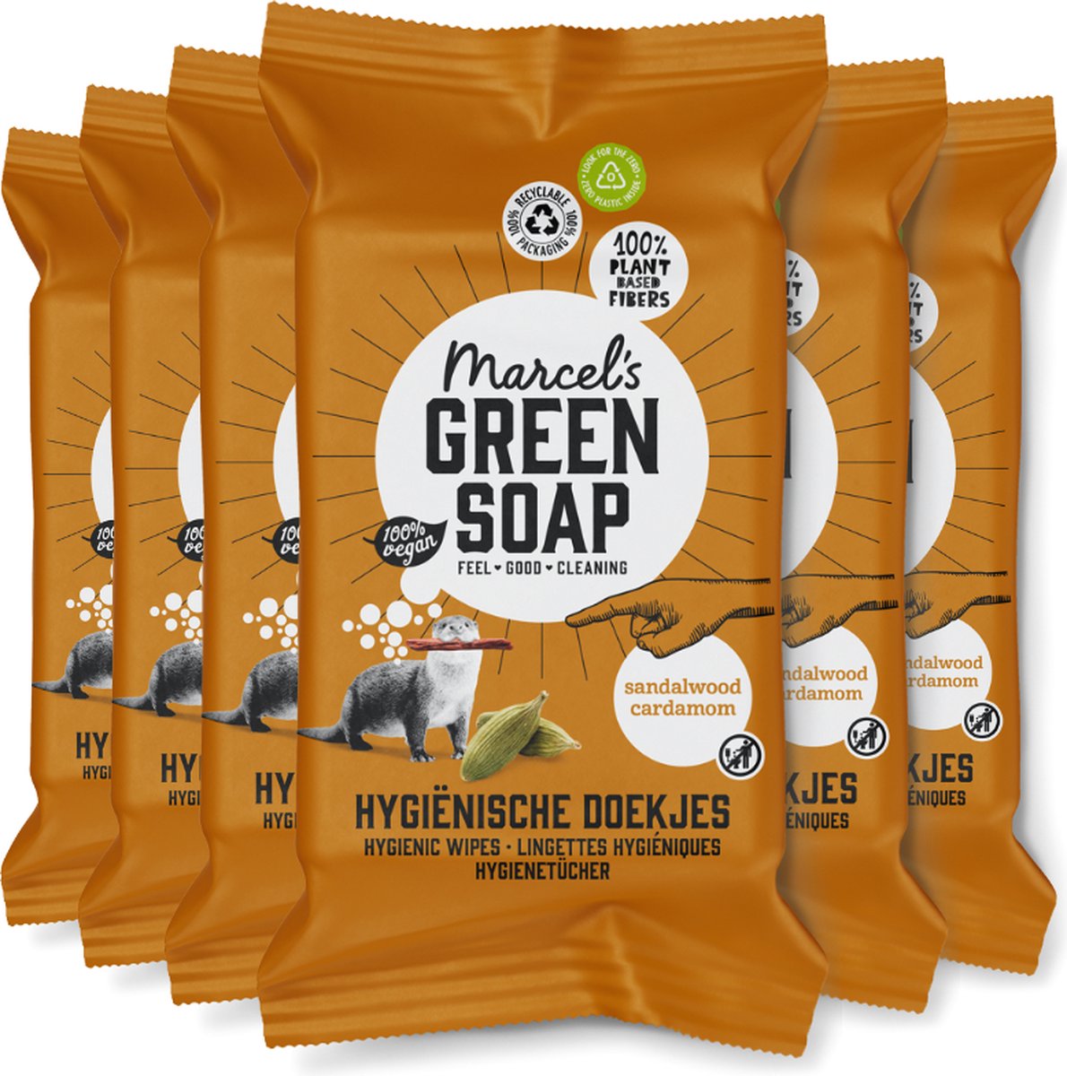 Marcel's green soap - hygiënische schoonmaakdoekjes - sandelhout kardemom - 6 x 60 stuks