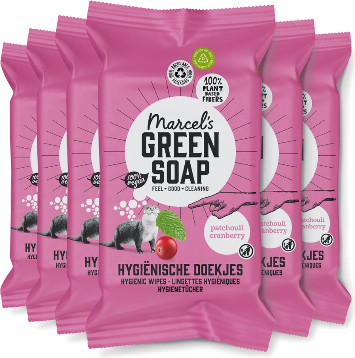 Marcel's green soap schoonmaakdoekjes - patchouli cranberry - 6 x 60 stuks
