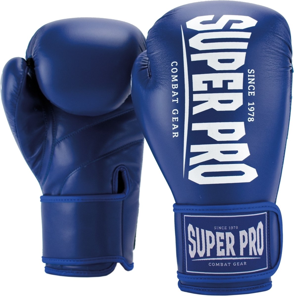 Super pro combat gear champ (kick)bokshandschoenen blauw wit 16oz