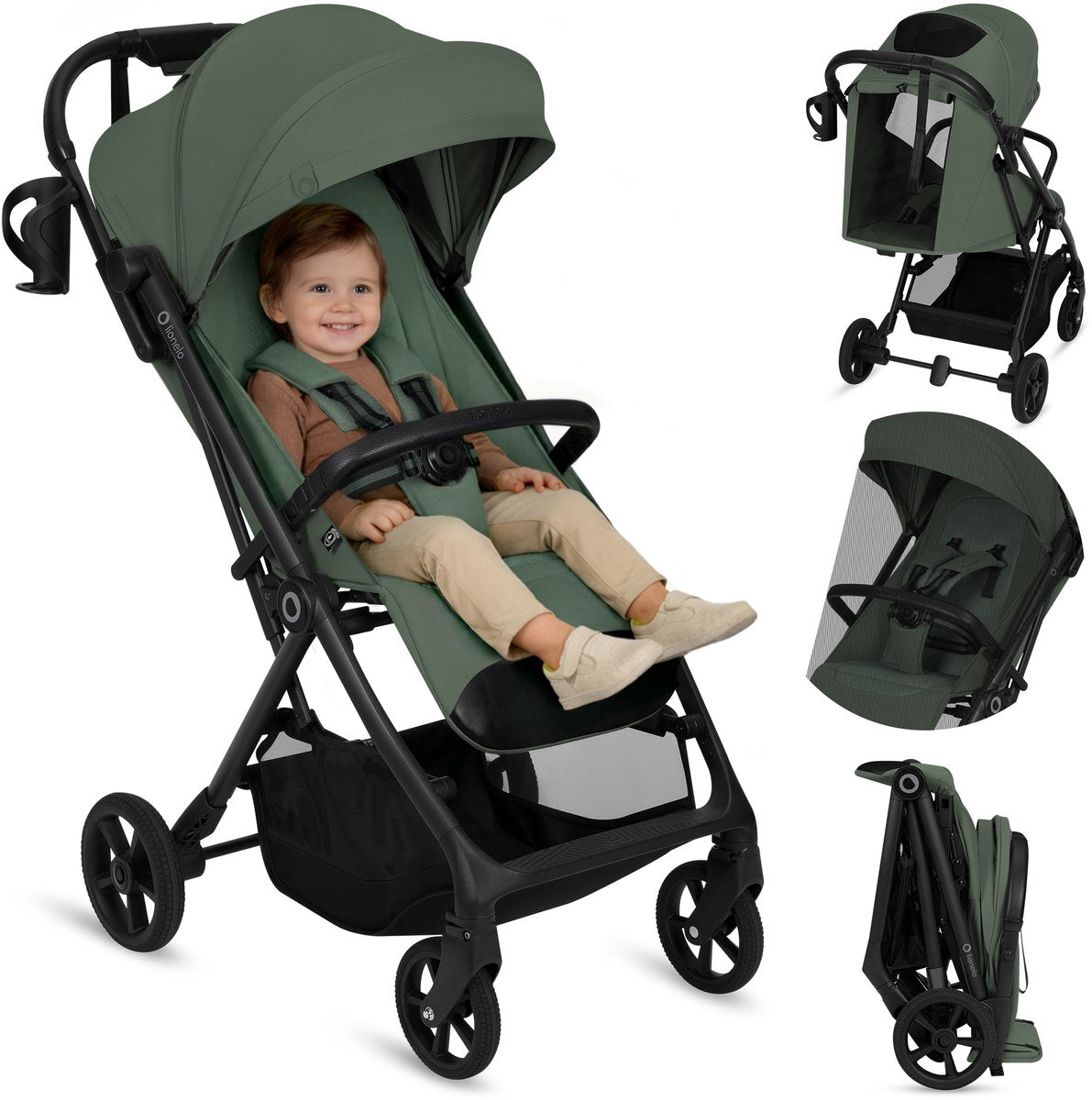Lionelo Tansi Buggy – Graveltech-Räder – faltbares automatisches Faltsystem – geeignet für 6 Monate bis 4 Jahre – hoher Sitz bis zu 92 cm – 3-Positionen-Rückenlehne – Dri-Seat-Komfort – inklusive Moskitonetz-Getränkehalter