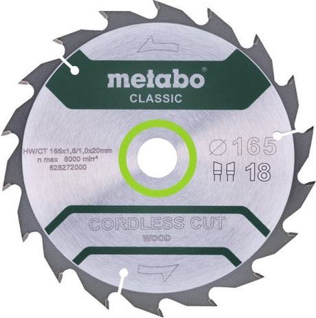 Metabo Kreissägeblatt HW CT 165x20, 18 WZ 20°, Classic