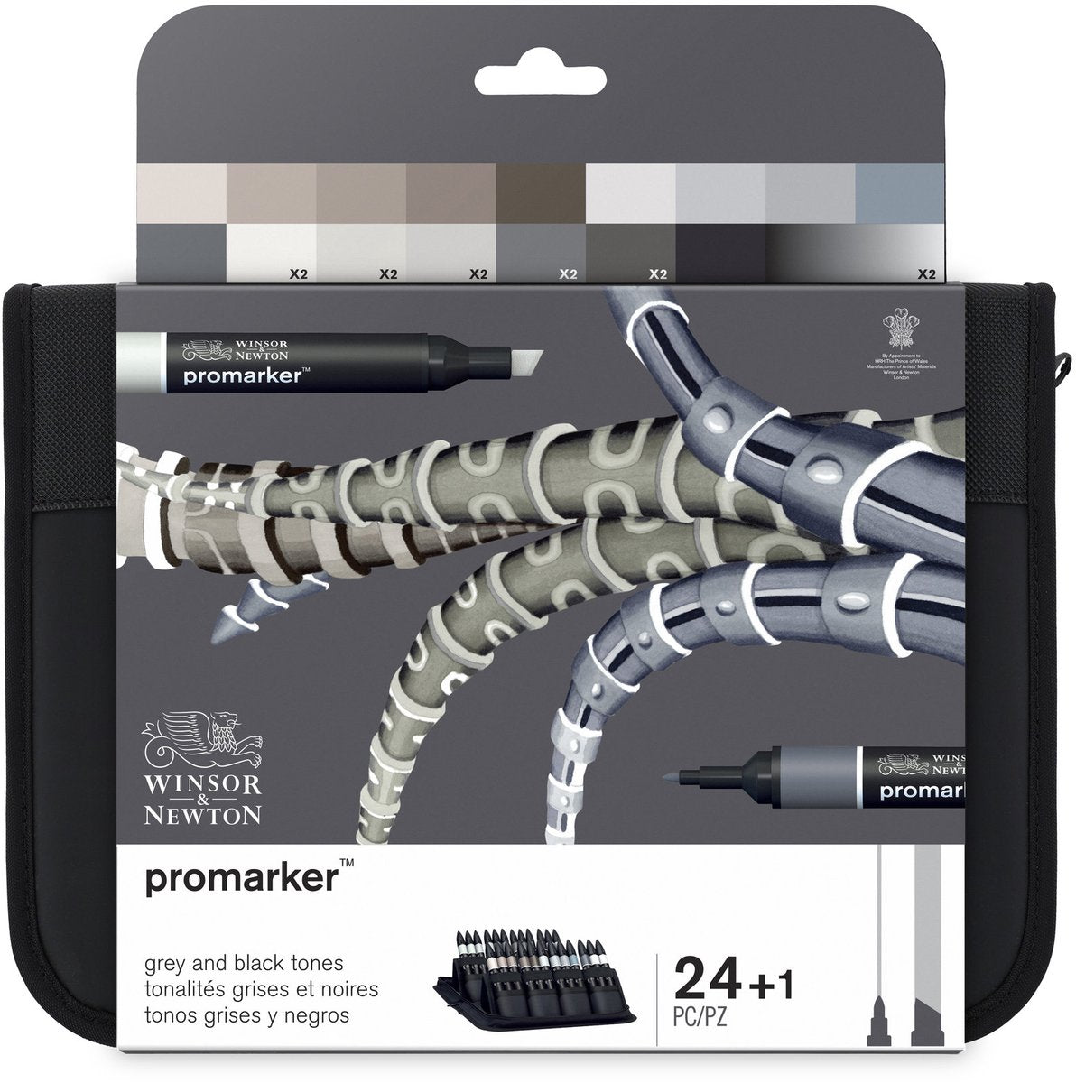 Winsor Newton 0290081 Promarker™ 24 schwarze Grautöne | Professionelle Layoutmarker, Alkoholmarker