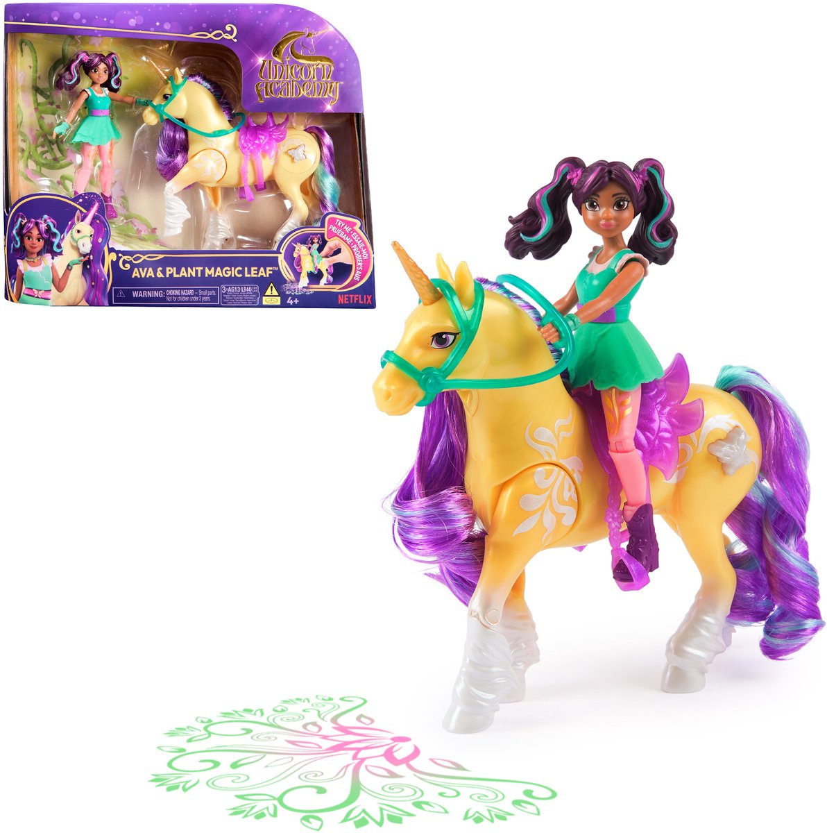 Einhorn-Akademiepuppe Ava und Einhornblatt mit Licht (11,5 cm und 12,5 cm) | 2 Stk