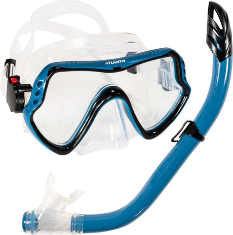 Atlantis Samana Pro Combo – Schnorchelset – Schnorchel-Taucherbrille – verstärktes Glas – trockenes Oberteil – luxuriöse Aufbewahrungstasche – Erwachsene – Black Ocean