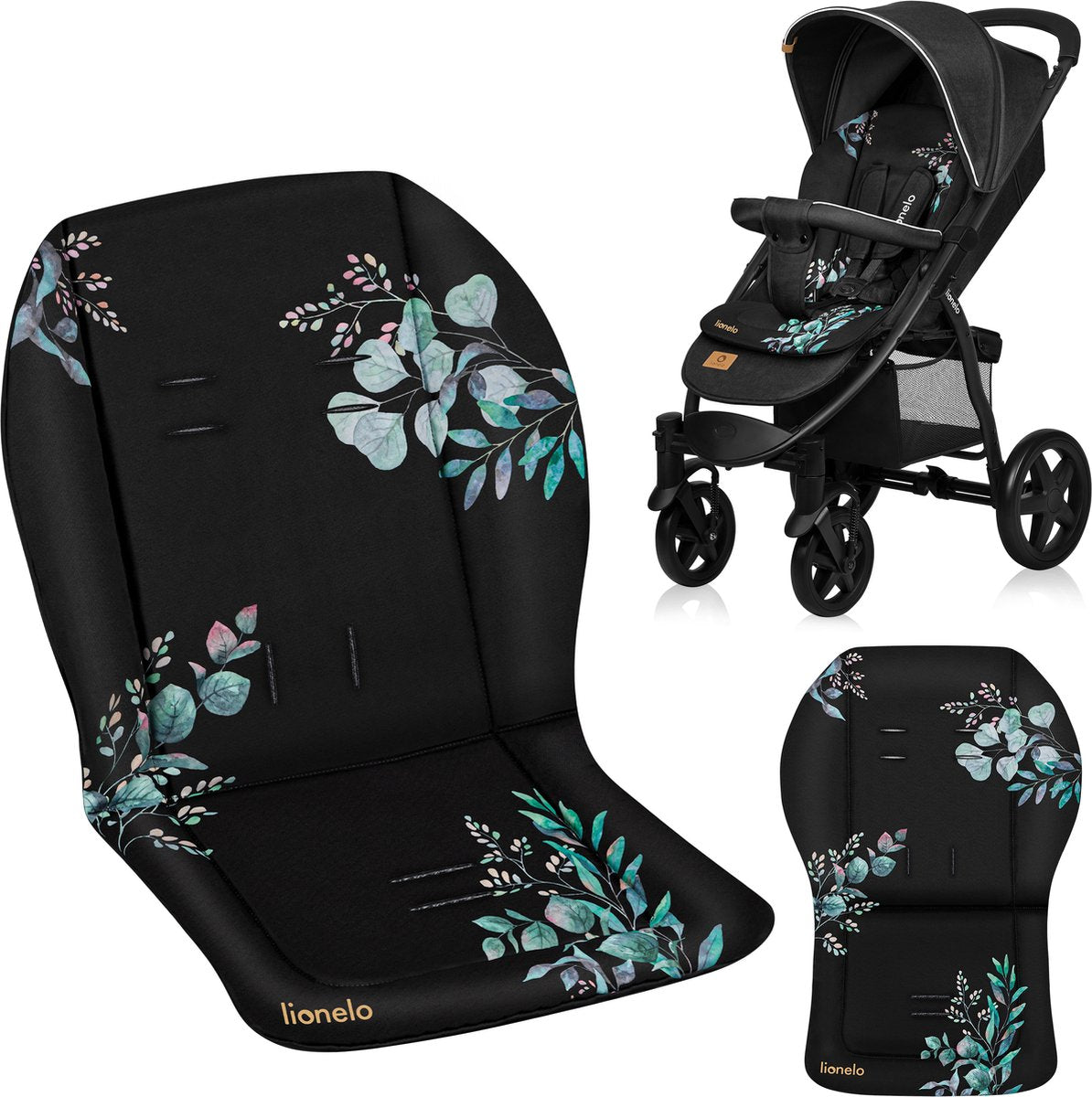 Lionelo-Sitzauflage – universeller Kinderwagen-Kisseneinsatz – doppelseitiges Design – hydrophober Stoff – flexible Passform – waschbar – angenehm weich – goldene Momente